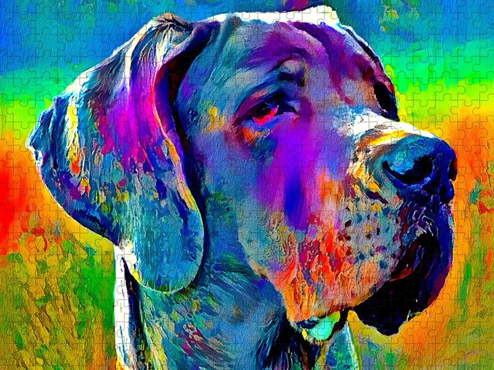 Great Dane Jigsaw Puzzle featuring the digital art Colorful Great Dane portrait - digital painting by Nicko Prints