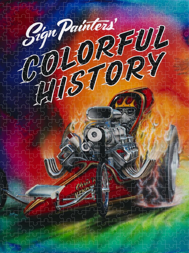 Dragster Drag Racing Sign Painters Pinstriping Multicolor Painting Jigsaw Puzzle featuring the painting Colorful History by Alan Johnson