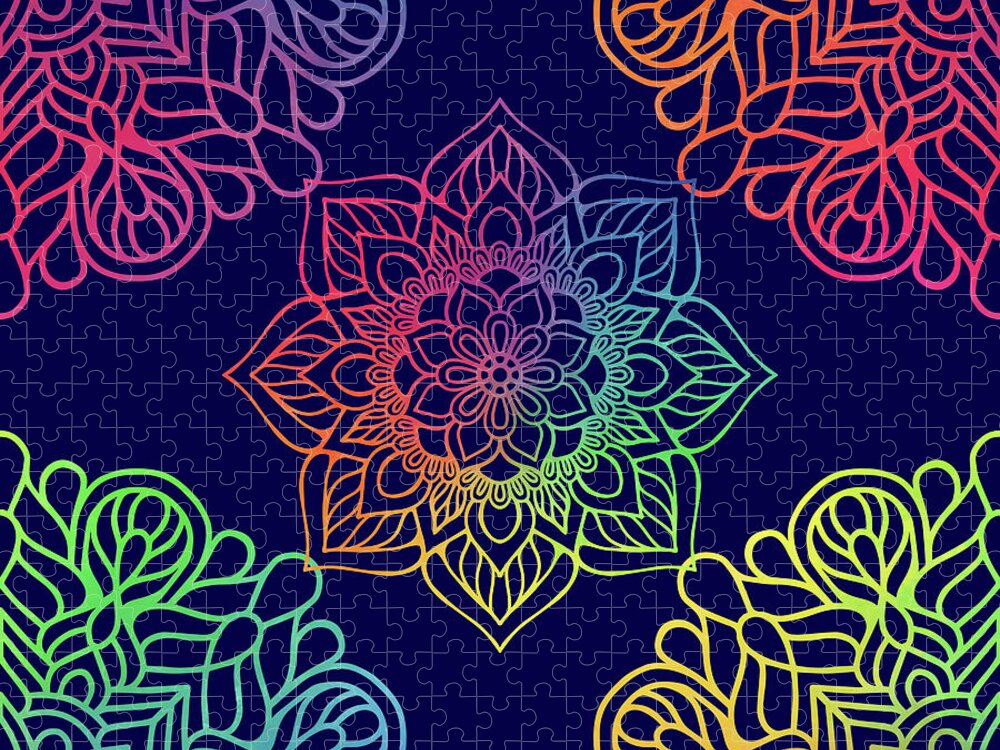 Mandala Jigsaw Puzzle featuring the digital art Colorful Mandala Pattern In Blue Background by Sambel Pedes