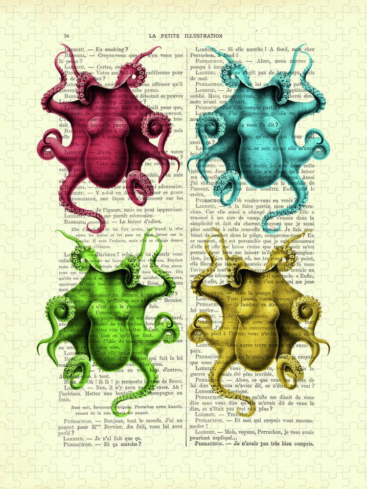 Octopus Jigsaw Puzzle featuring the digital art Colorful octopus chart by Madame Memento