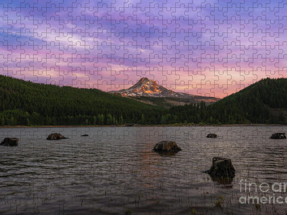 Hood Mountain Jigsaw Puzzle featuring the photograph Colorful Sunset At Laurance Lake by Michael Ver Sprill