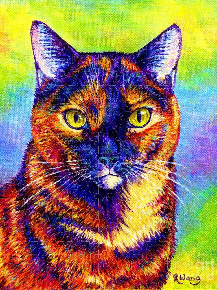 Cat Jigsaw Puzzle featuring the painting Colorful Tortoiseshell Cat by Rebecca Wang