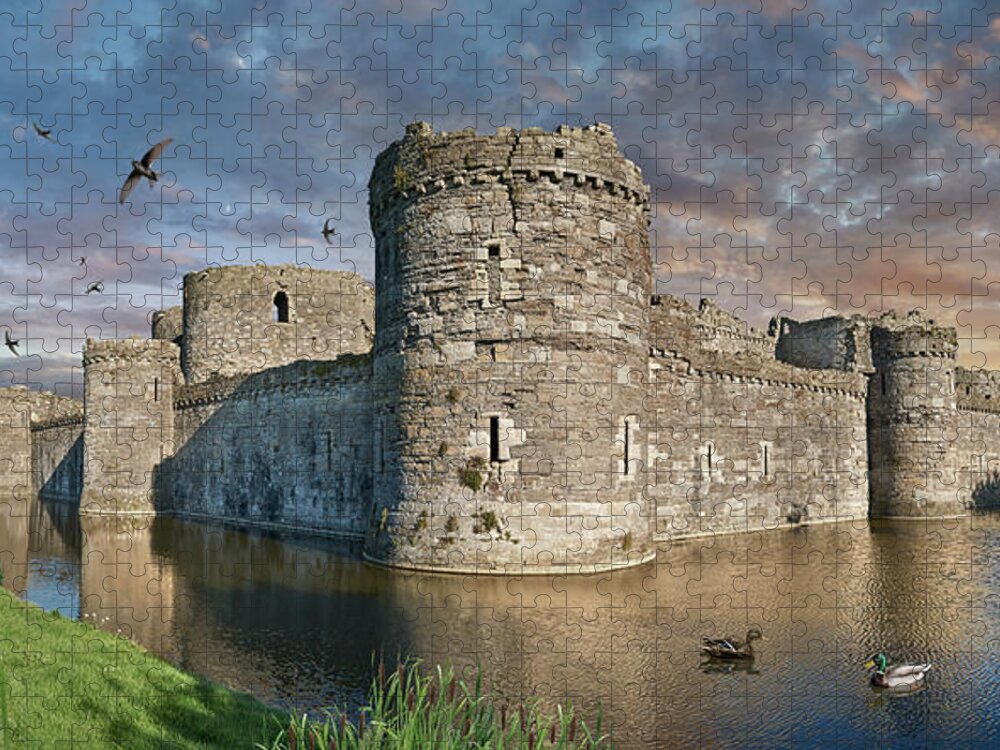 Beaumaris Castle Jigsaw Puzzle featuring the photograph Colour photo of Beaumaris Castle, Wales. by Paul E Williams
