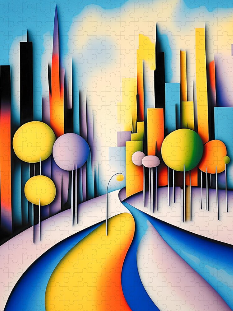 City Jigsaw Puzzle featuring the digital art Colourful Abstract Cityscape - 4 by Philip Preston