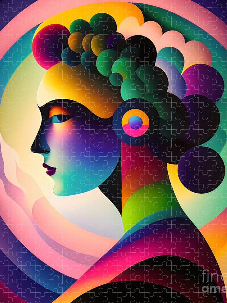 Portrait Jigsaw Puzzle featuring the digital art Colourful Abstract Portrait - 14 by Philip Preston
