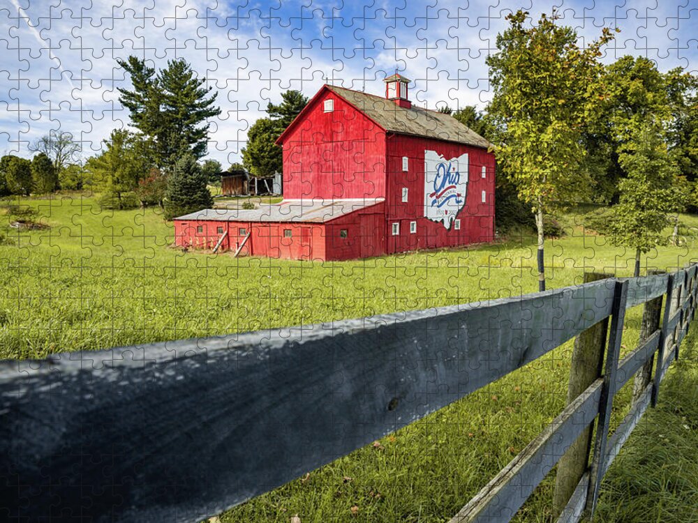 Ohio Bicentennial Barn Jigsaw Puzzle featuring the photograph Columbus Ohio Bicentennial Barn and Wooden Fence by Gregory Ballos