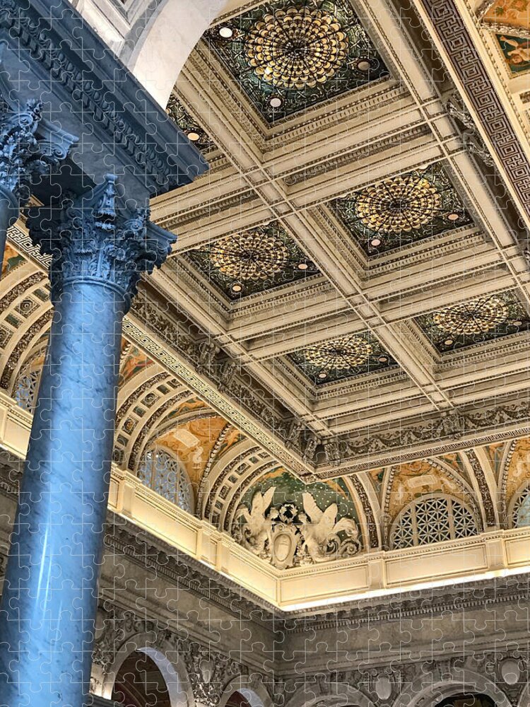 Column Jigsaw Puzzle featuring the photograph Column and Ornate Ceiling by Lee Darnell