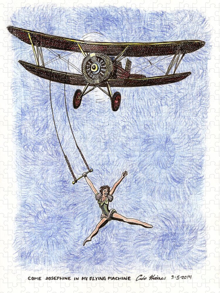 Trapeze Jigsaw Puzzle featuring the drawing Come Josephine in my Flying Machine by Eric Haines