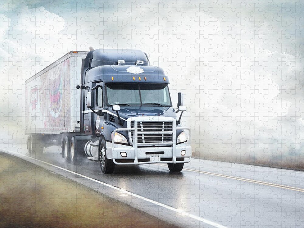 Trucks Jigsaw Puzzle featuring the photograph Coming Out Of The Fog by Theresa Tahara
