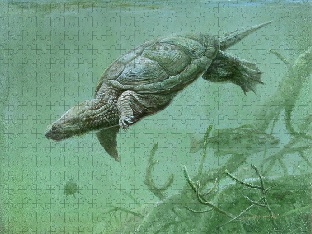 Barry Kent Mackay Jigsaw Puzzle featuring the painting Common Snapping Turtle by Barry Kent MacKay