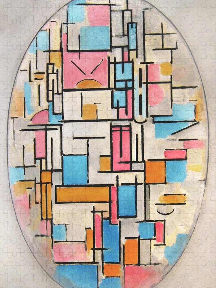 Composition Jigsaw Puzzle featuring the painting Composition in Oval with Color Planes by Piet Mondrian