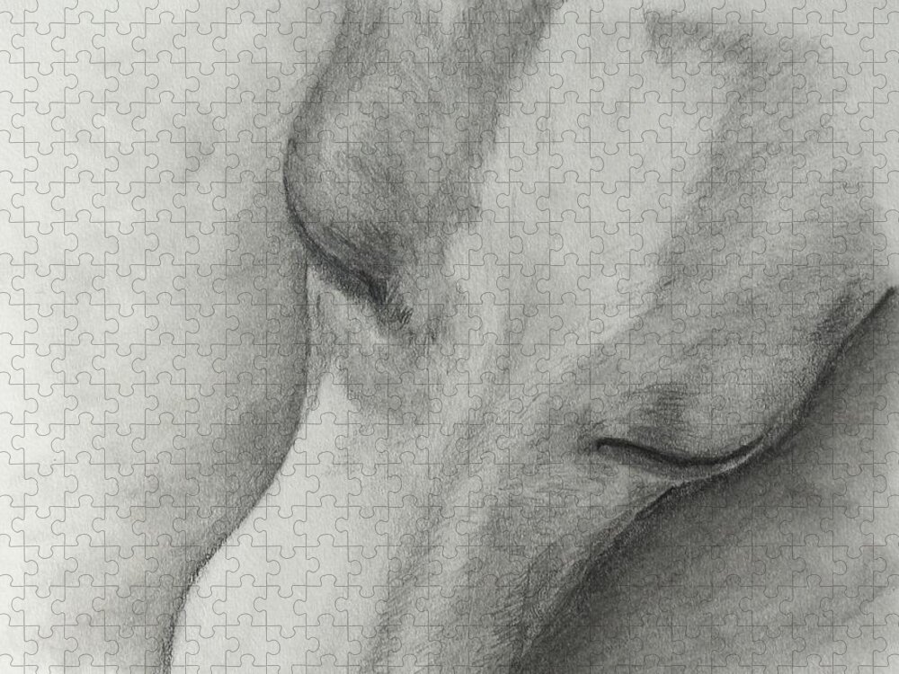 Italian Greyhound Jigsaw Puzzle featuring the drawing Comfy by Heather E Harman