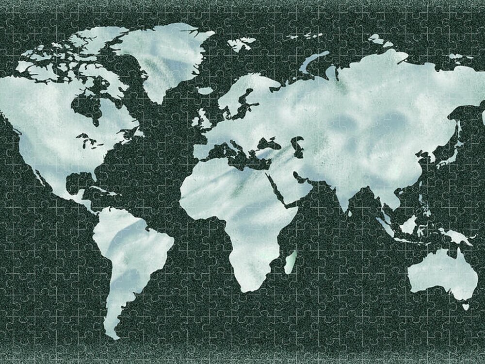 World Map Jigsaw Puzzle featuring the painting Cool Gray Watercolor Silhouette Map Of The World by Irina Sztukowski