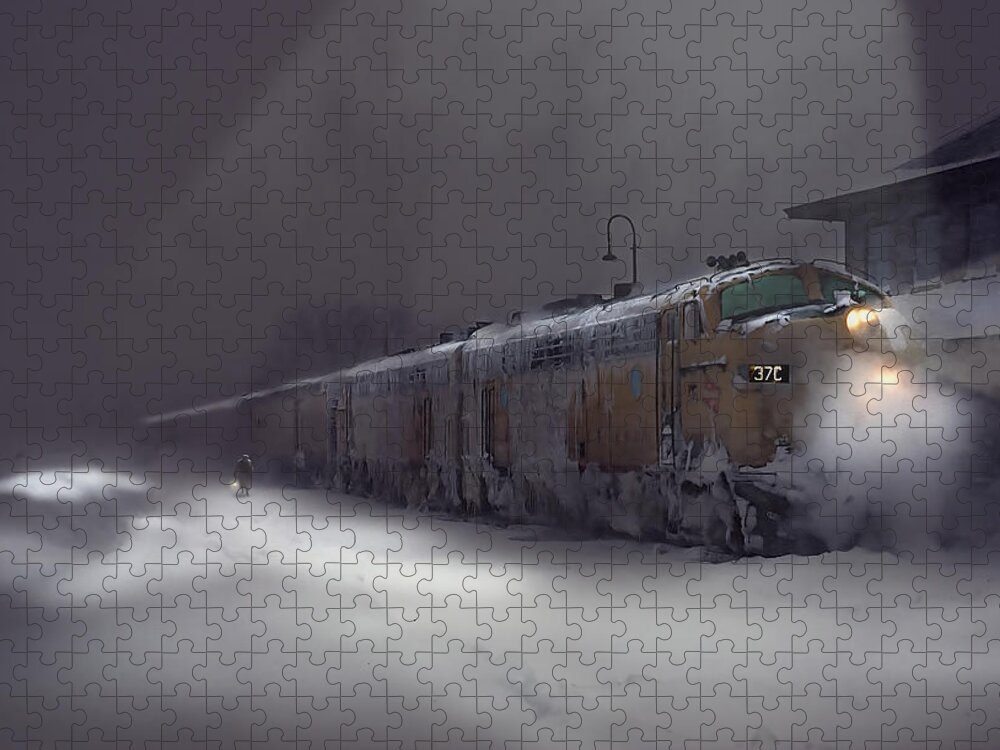 Copper Country Limited Jigsaw Puzzle featuring the painting Copper Country Limited - Cold Night by Glenn Galen