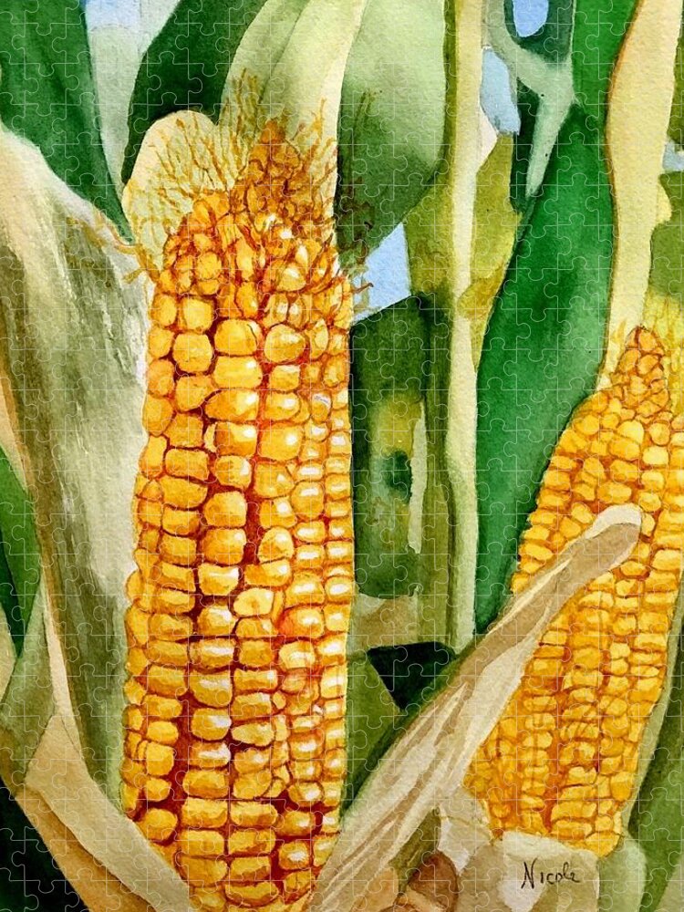Corn Jigsaw Puzzle featuring the painting Corn by Nicole Curreri