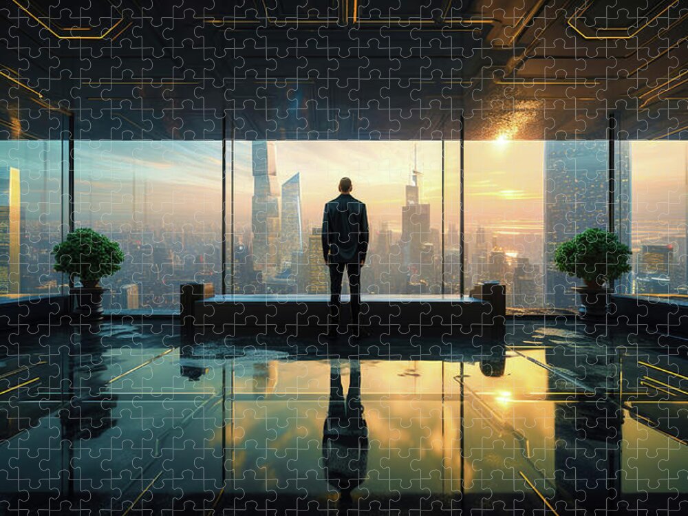 Reflection Jigsaw Puzzle featuring the digital art Corporate World 01 Office Reflection by Matthias Hauser
