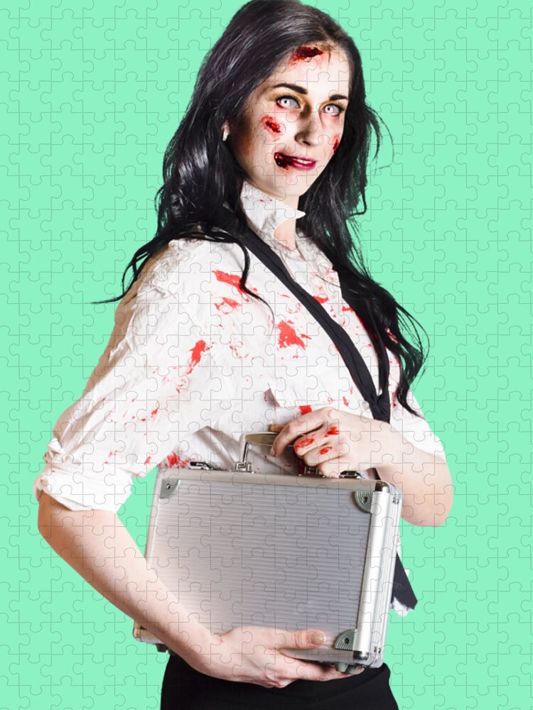 Horror Jigsaw Puzzle featuring the photograph Corps zombie businesswoman by Jorgo Photography