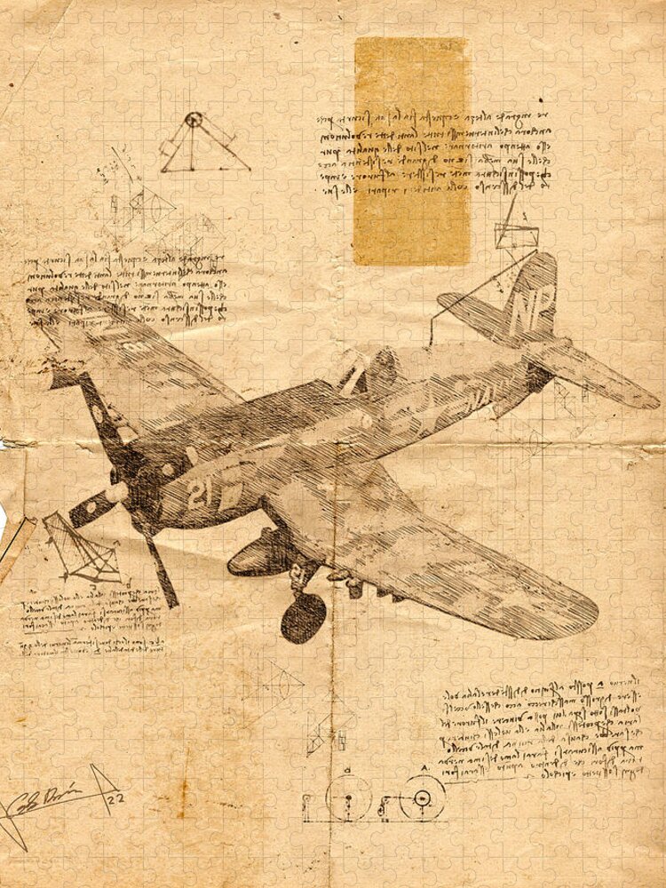 Corsair Jigsaw Puzzle featuring the drawing Corsair by Charlie Roman