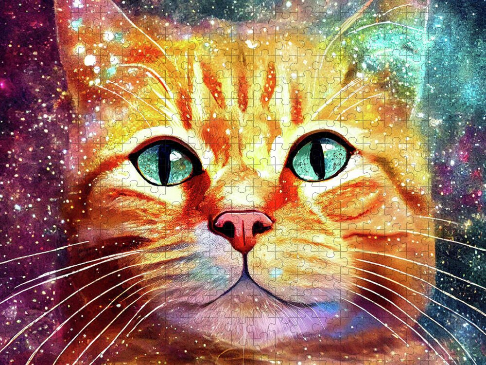 Ginger Cat Jigsaw Puzzle featuring the digital art Cosmic Ginger Kitty by Mark Tisdale