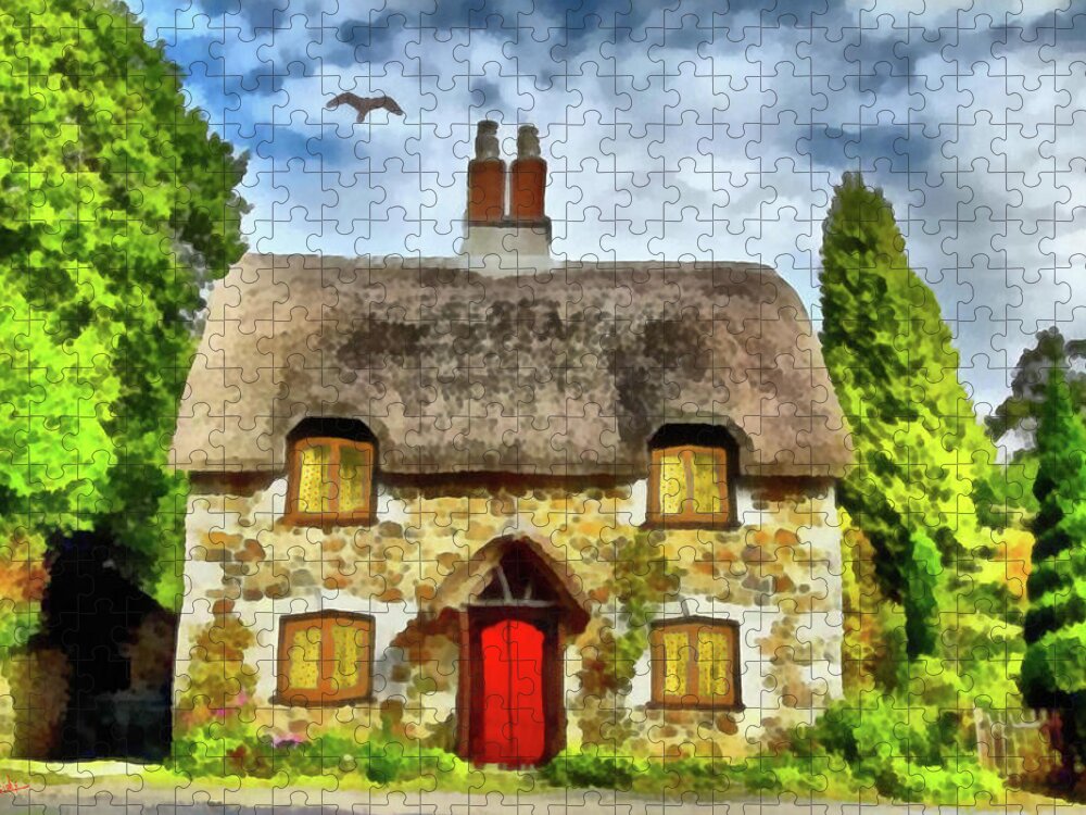 Cottage Outskirts Jigsaw Puzzle featuring the painting Cottage outskirts by George Rossidis