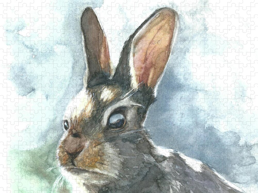 Rabbit Jigsaw Puzzle featuring the painting Cottontail Rabbit by Pamela Schwartz