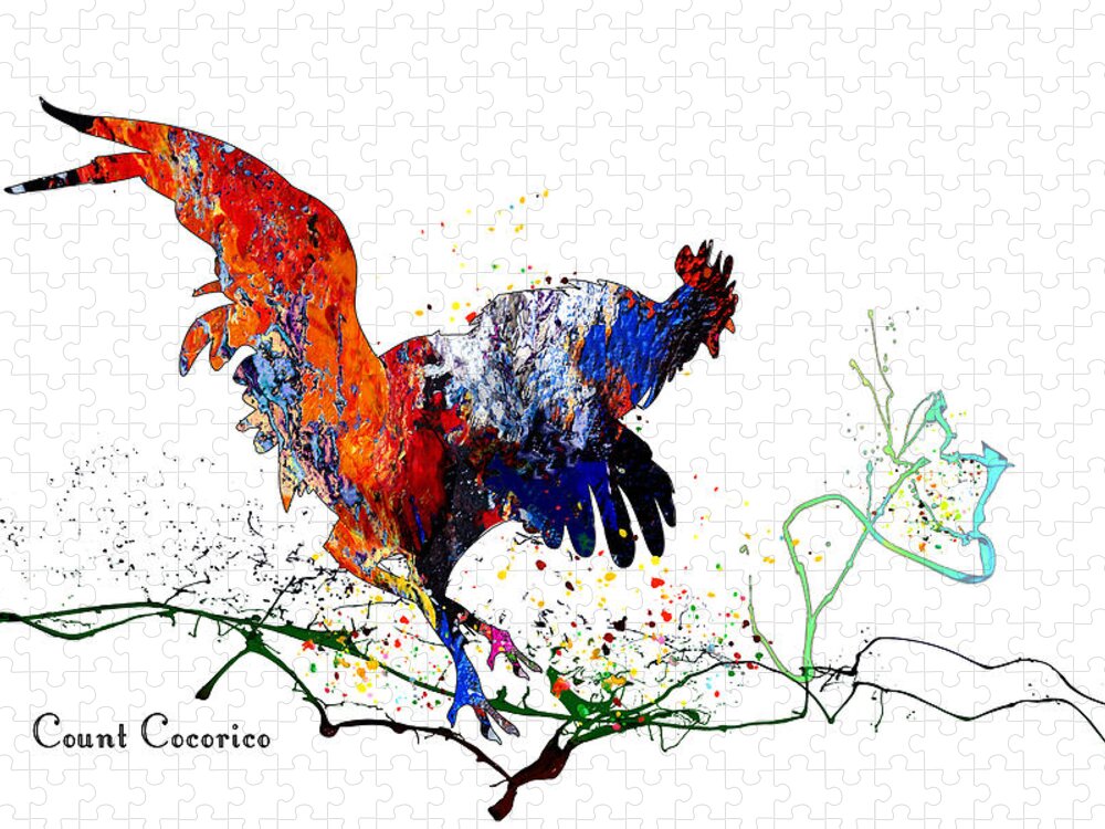 Coq Jigsaw Puzzle featuring the mixed media Count Cocorico by Miki De Goodaboom