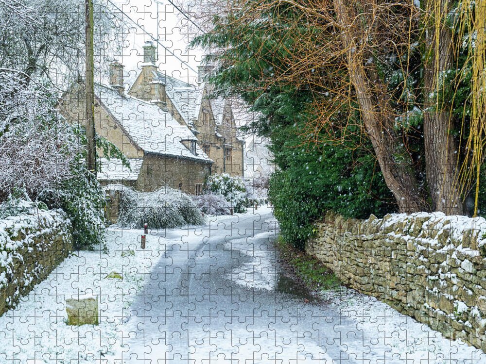 Taynton Jigsaw Puzzle featuring the photograph Country Lane in Taynton in the Snow by Tim Gainey