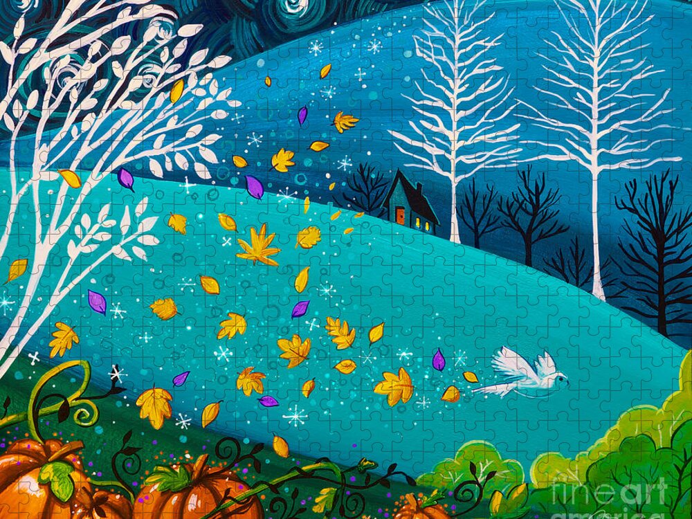 Night Jigsaw Puzzle featuring the painting Country Lights # 28 by Cindy Thornton