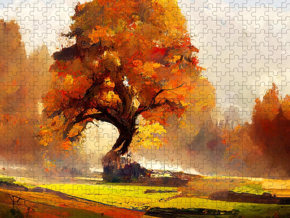 Nature Jigsaw Puzzle featuring the painting Countryside Paradise, 04 by AM FineArtPrints