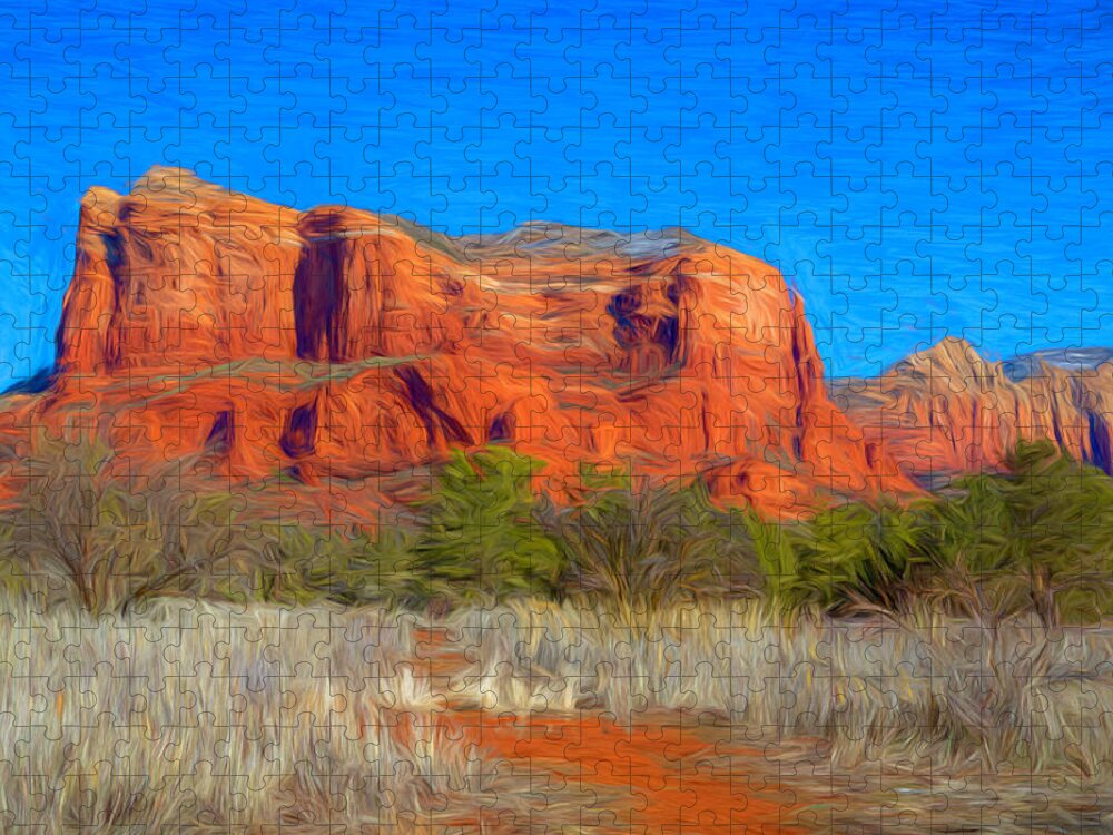 Courthouse Butte Jigsaw Puzzle featuring the photograph Courthouse Butte Painterly by Lorraine Baum