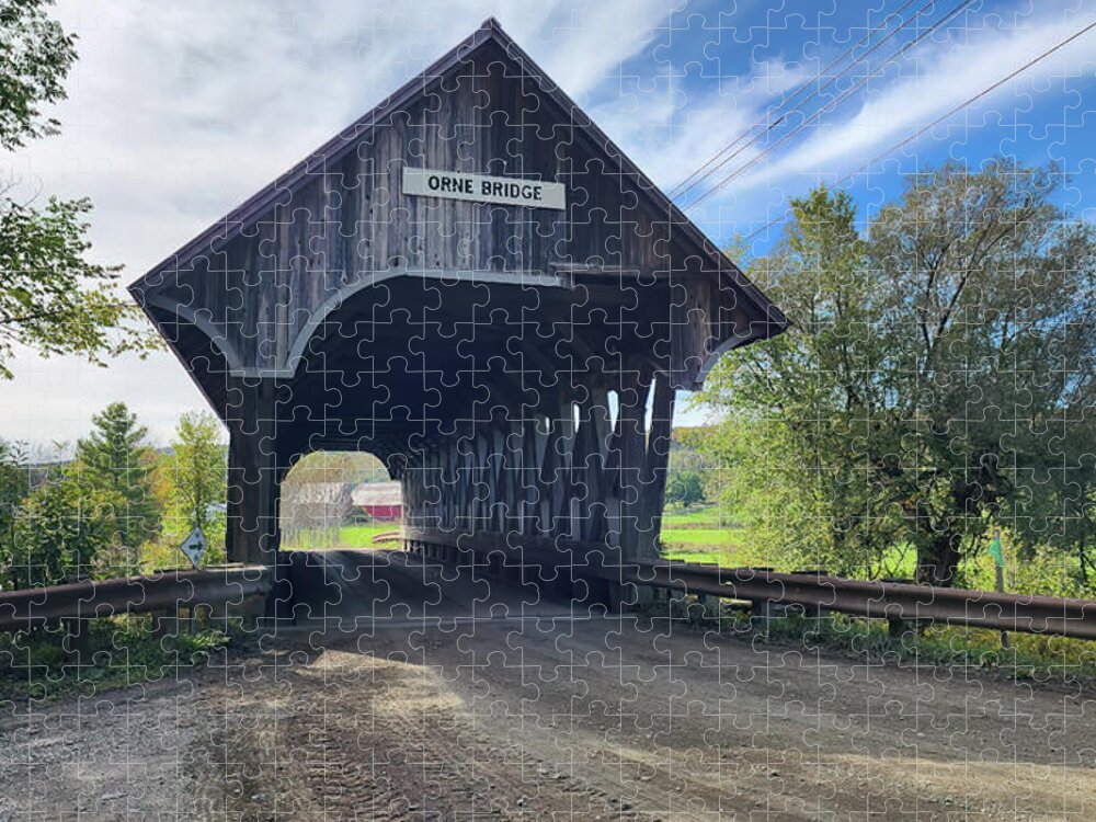 Black River Jigsaw Puzzle featuring the photograph Coventry Orne covered bridge in Vermont by Jeff Folger