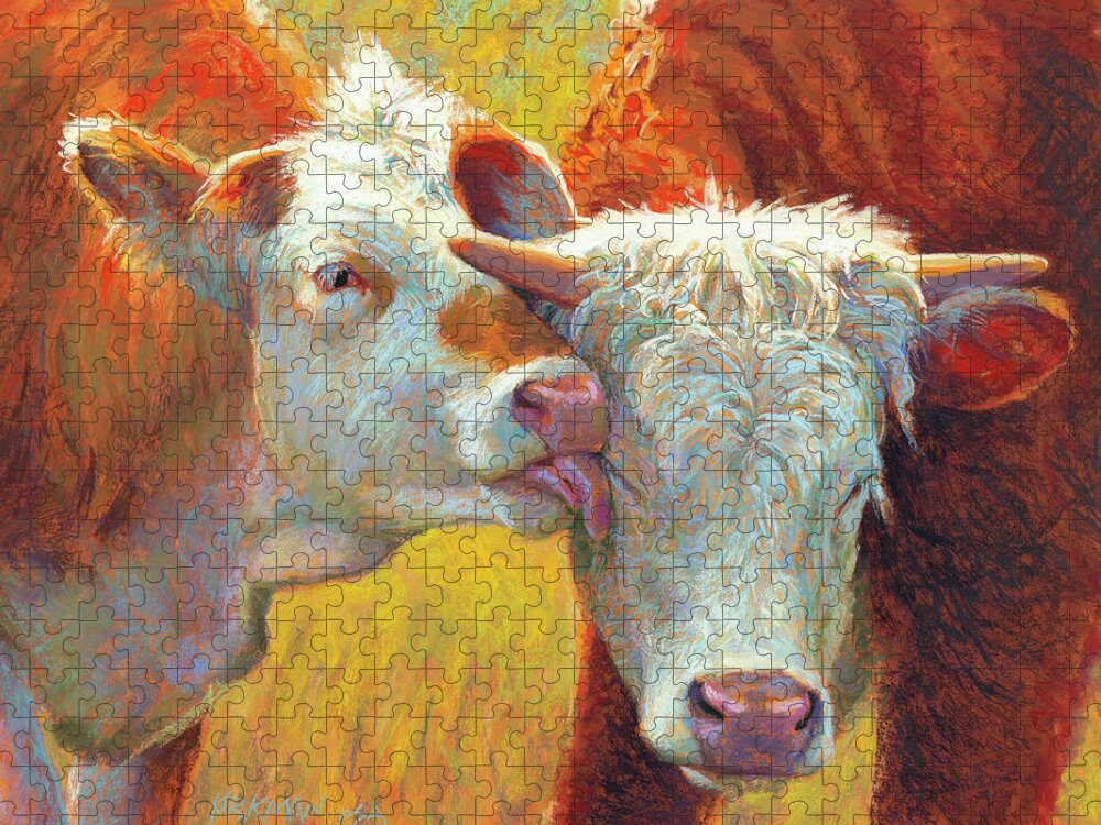 Cow Jigsaw Puzzle featuring the pastel Cow Lick by Rita Kirkman