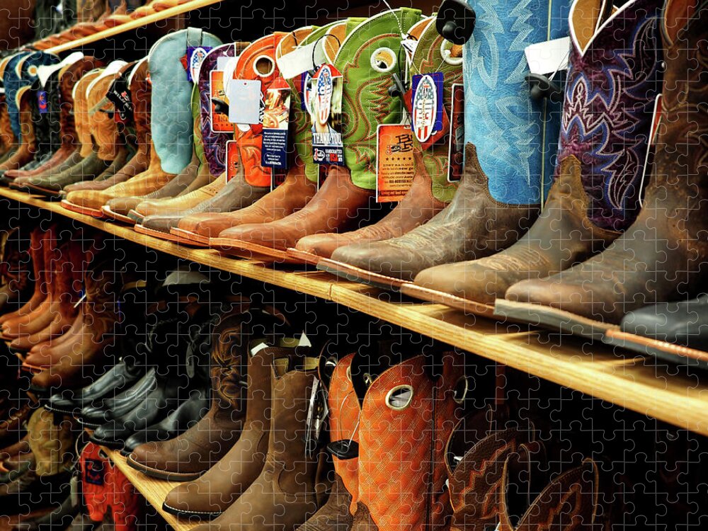 Boots Jigsaw Puzzle featuring the photograph Cowboy Boots Lined Up by James C Richardson