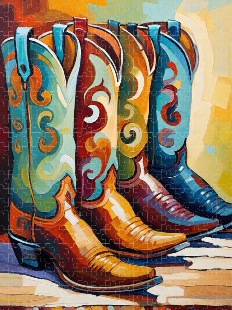 Cowboy Boots Jigsaw Puzzle featuring the painting Cowboy boots No.1 by My Head Cinema