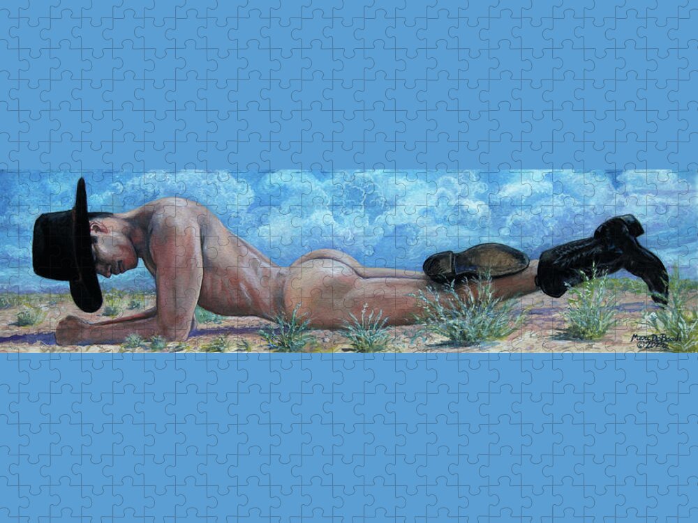 Homoerotic Art Jigsaw Puzzle featuring the painting Cowboy in the Sand by Marc DeBauch