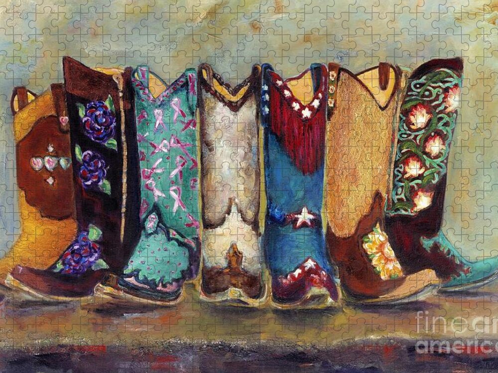 Cowgirls Jigsaw Puzzle featuring the painting Cowgirls Kickin the Blues by Frances Marino