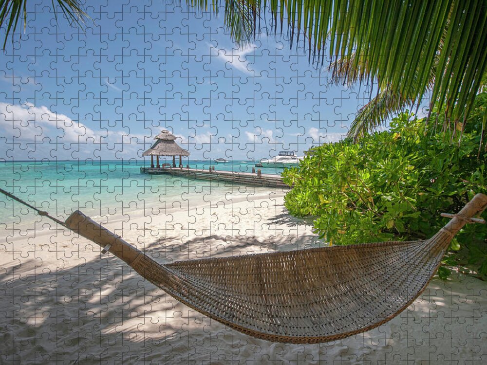 Jenny Rainbow Fine Art Photography Jigsaw Puzzle featuring the photograph Cozy Hammock at Tropical Beach 1 by Jenny Rainbow