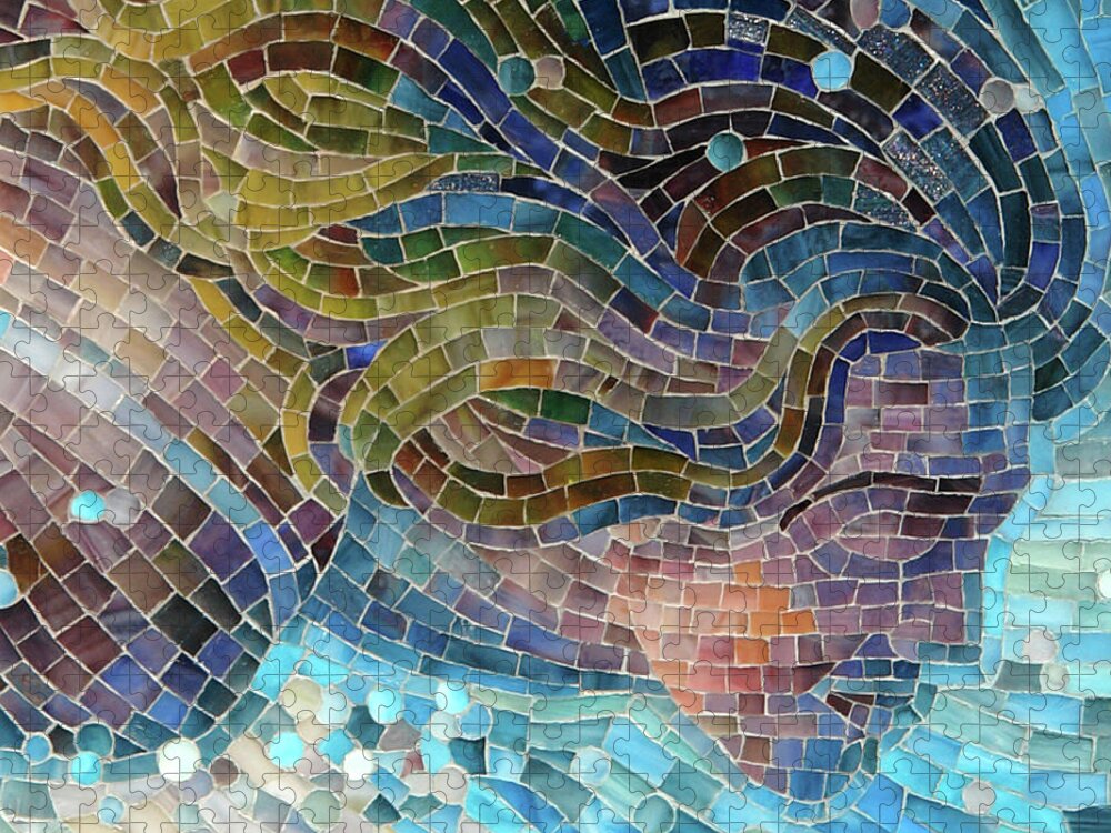 Mosaic Jigsaw Puzzle featuring the glass art Crash by Mia Tavonatti