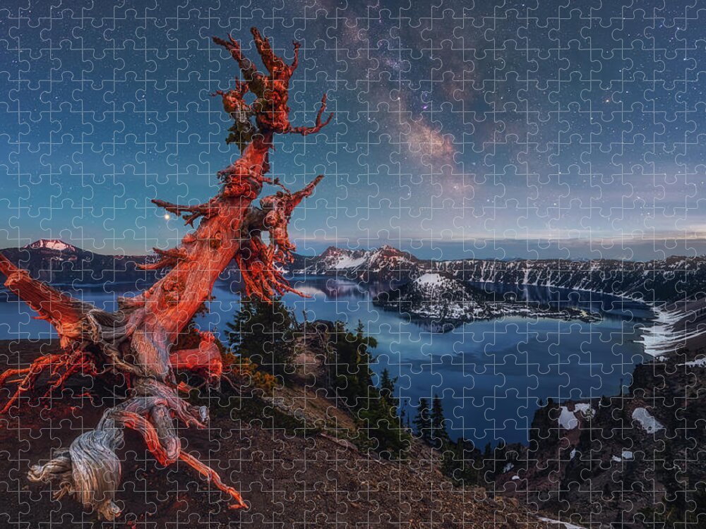 Crater Lake Jigsaw Puzzle featuring the photograph Crater Lake Milky Way by Darren White