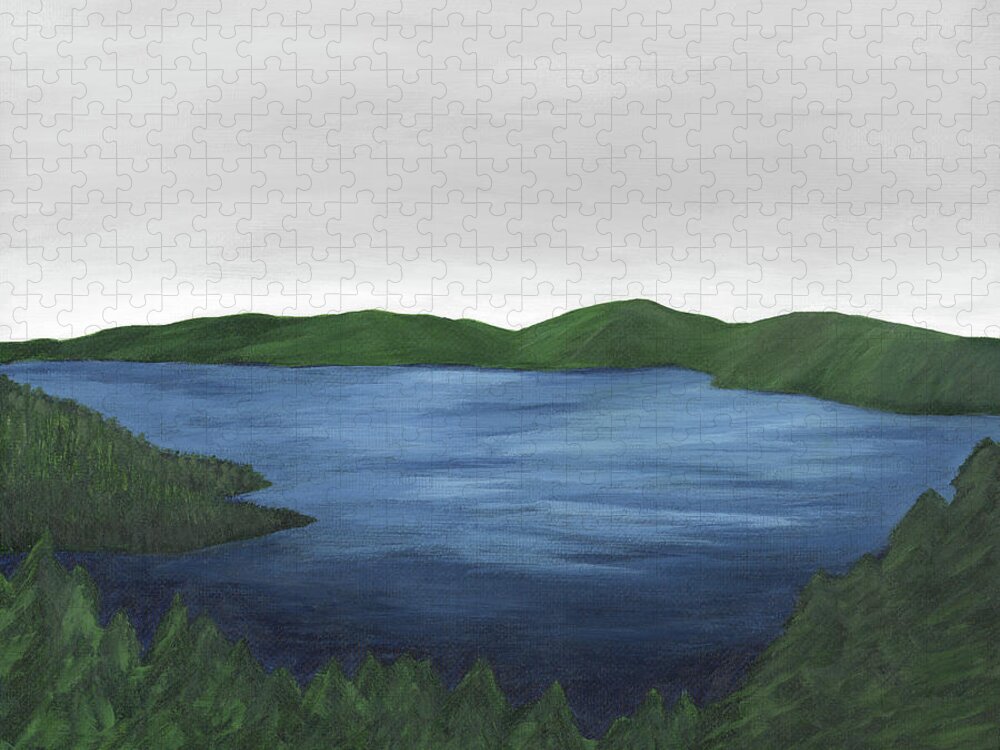 Navy Blue Jigsaw Puzzle featuring the painting Crater Lake by Rachel Elise