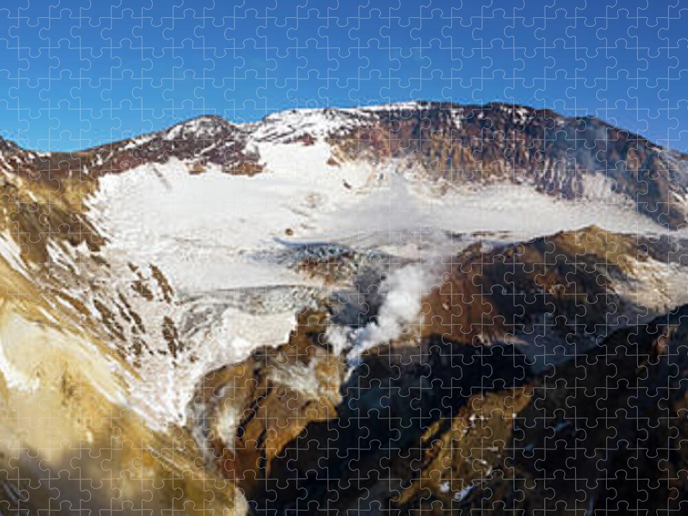 Volcano Jigsaw Puzzle featuring the photograph Crater of active Mutnovsky volcano by Mikhail Kokhanchikov