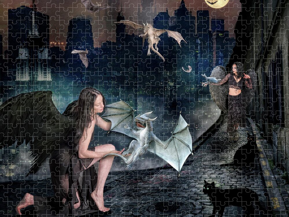 Creatures Jigsaw Puzzle featuring the digital art Creatures of the Night by Diana Haronis