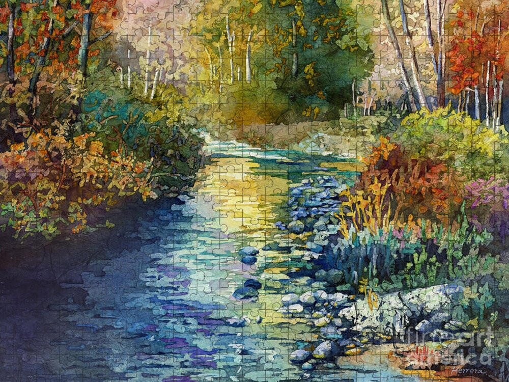 Creek Jigsaw Puzzle featuring the painting Creekside Tranquility by Hailey E Herrera