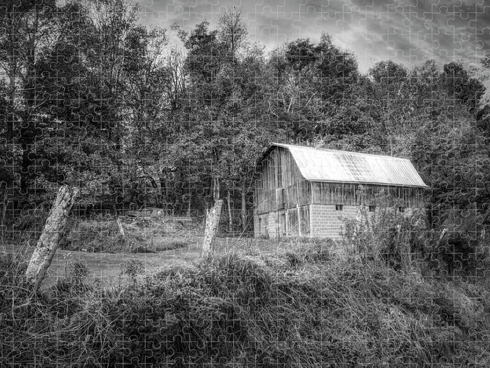Barns Jigsaw Puzzle featuring the photograph Creeper Trail Farm Barn Damascus Virginia Black and White by Debra and Dave Vanderlaan