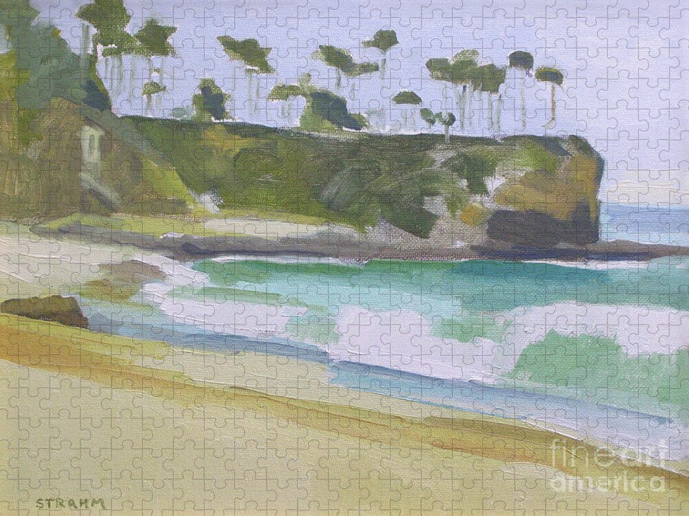 Laguna Jigsaw Puzzle featuring the painting Crescent Bay, Laguna Beach, California by Paul Strahm