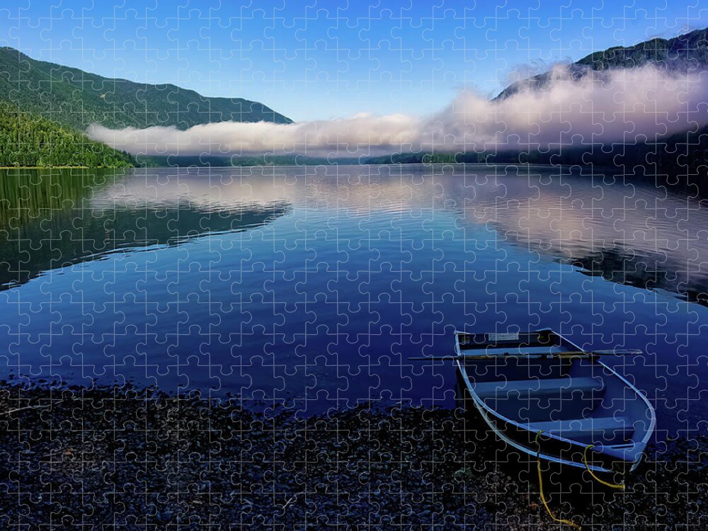 Crescent Lake Jigsaw Puzzle featuring the photograph Crescent Lake Rowboat by Larey McDaniel