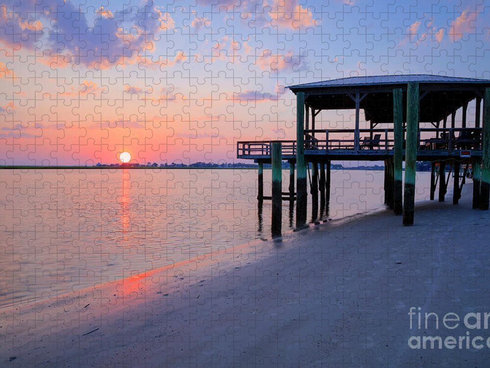 Tybee Island Sunset Jigsaw Puzzle featuring the photograph Crimson Sunset on Tybee Island by Shelia Hunt