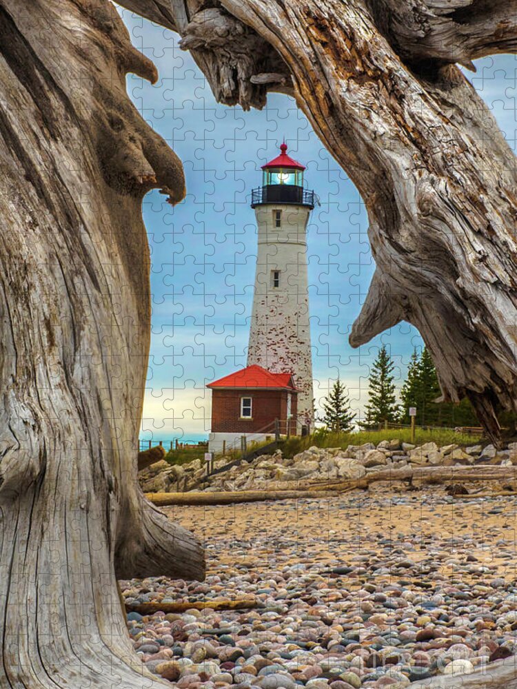 Crisp Point Jigsaw Puzzle featuring the photograph Crisp Point Lighthouse Driftwood -0249 by Norris Seward