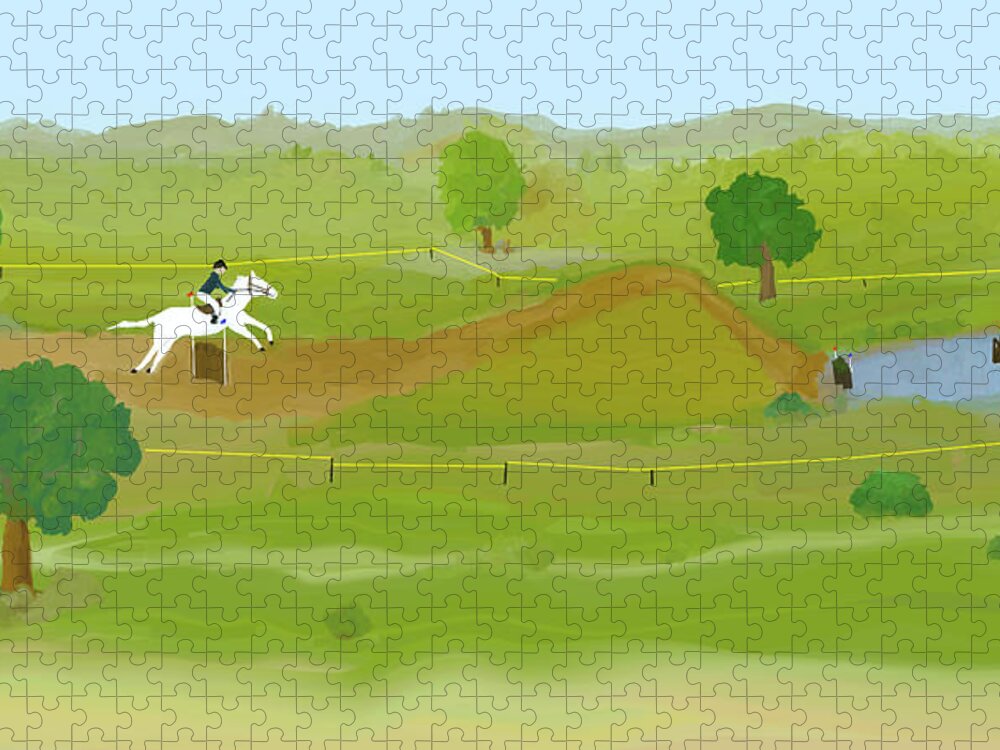 Horse Jigsaw Puzzle featuring the digital art CrossCountry #2 by Kae Cheatham
