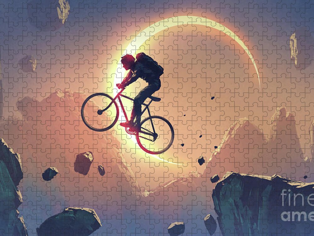 Illustration Jigsaw Puzzle featuring the painting Crossing A Cliff by Tithi Luadthong